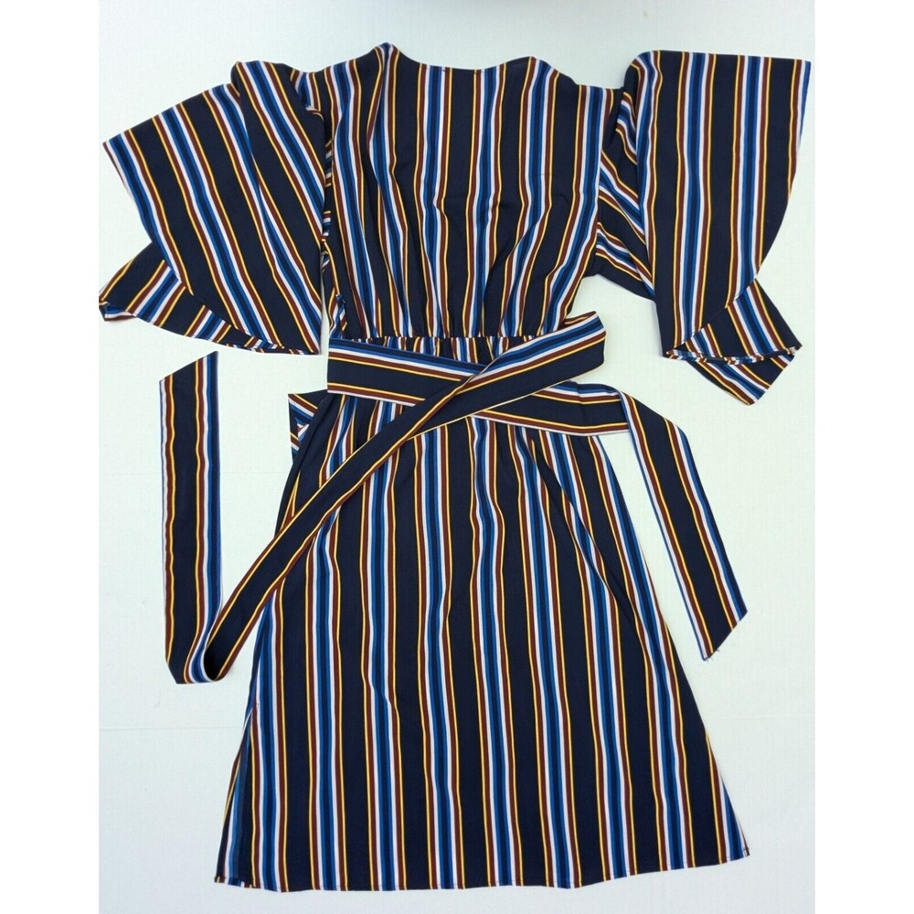 UMGEE Multicolored Striped Wrap Tie Ruffle MIDI Dress/Tunic Size Small - Picture 2 of 7